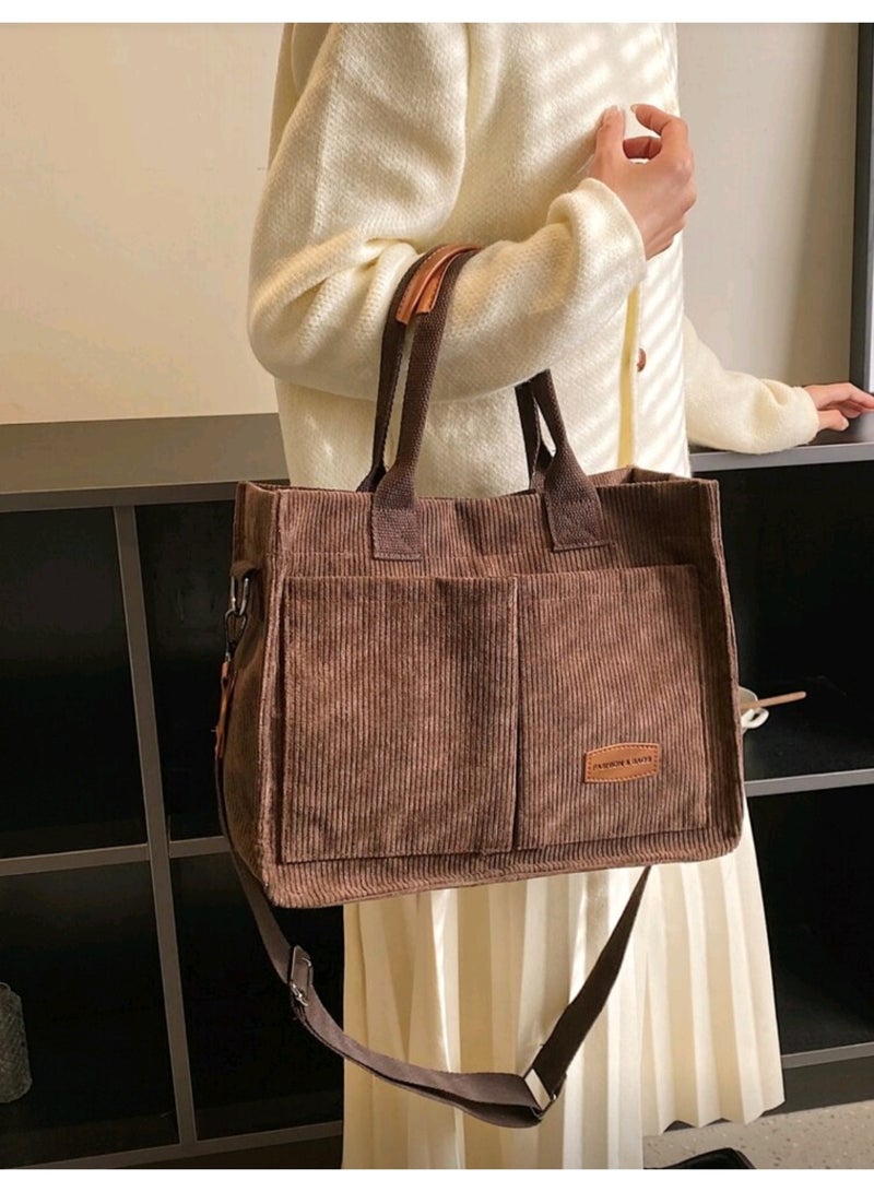 شنطة توتي باج قطيفة نسائية  عملية متعددة الإستخدامات - شنطة للعمل الجامعة أو السفر -حقيقة يد و كتف كبيرة-أسود - Image 3