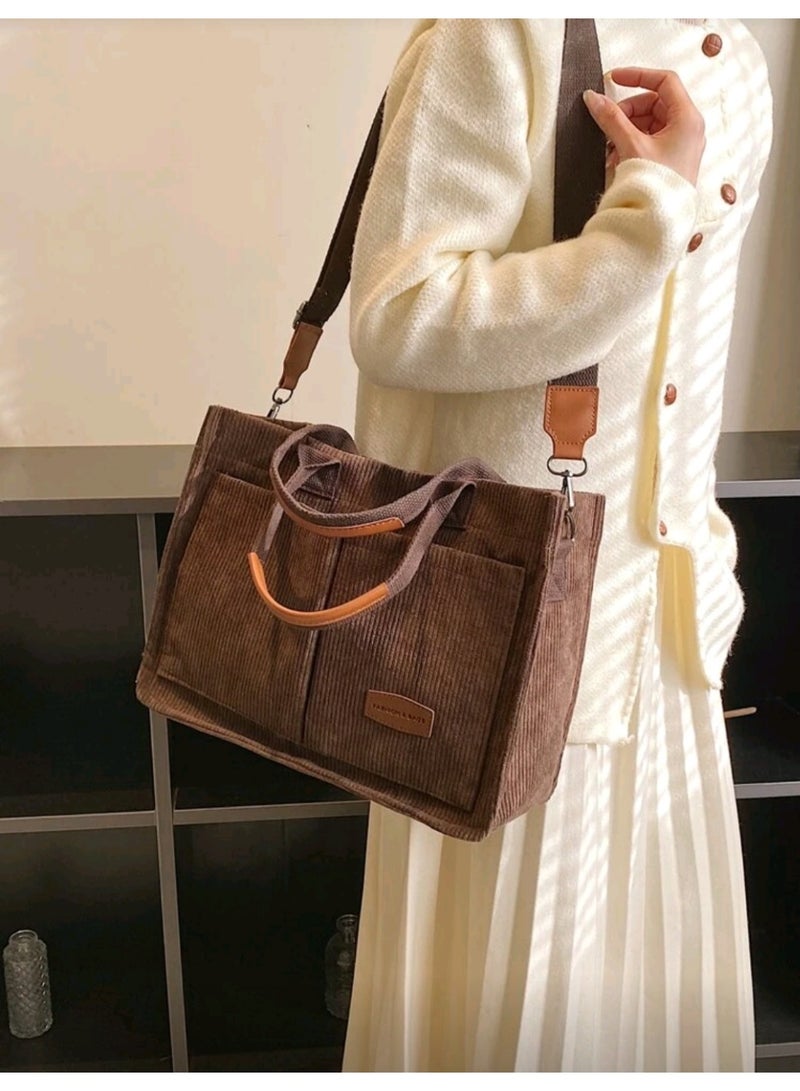 شنطة توتي باج قطيفة نسائية  عملية متعددة الإستخدامات - شنطة للعمل الجامعة أو السفر -حقيقة يد و كتف كبيرة-أسود - Image 4