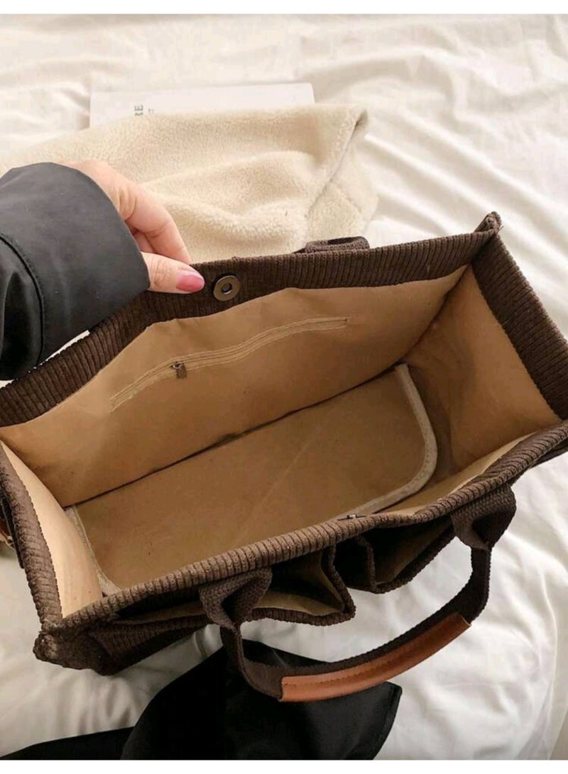 شنطة توتي باج قطيفة نسائية  عملية متعددة الإستخدامات - شنطة للعمل الجامعة أو السفر -حقيقة يد و كتف كبيرة-أسود - Image 5