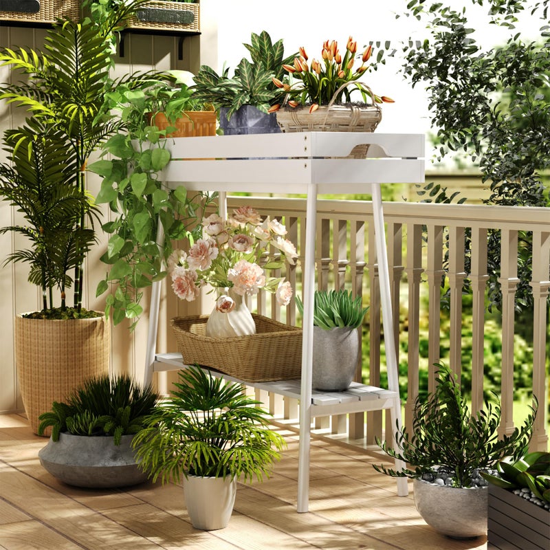 BAMBANG Bamboo Plant Stand Indoor, 2 Tier Small Plant Table, Tall Plant Stand for Indoor Plants, Window Sill Plant Shelf, Flower Pot Holder Plant Bench Plant Rack for Living Room Outdoor, White - Image 5