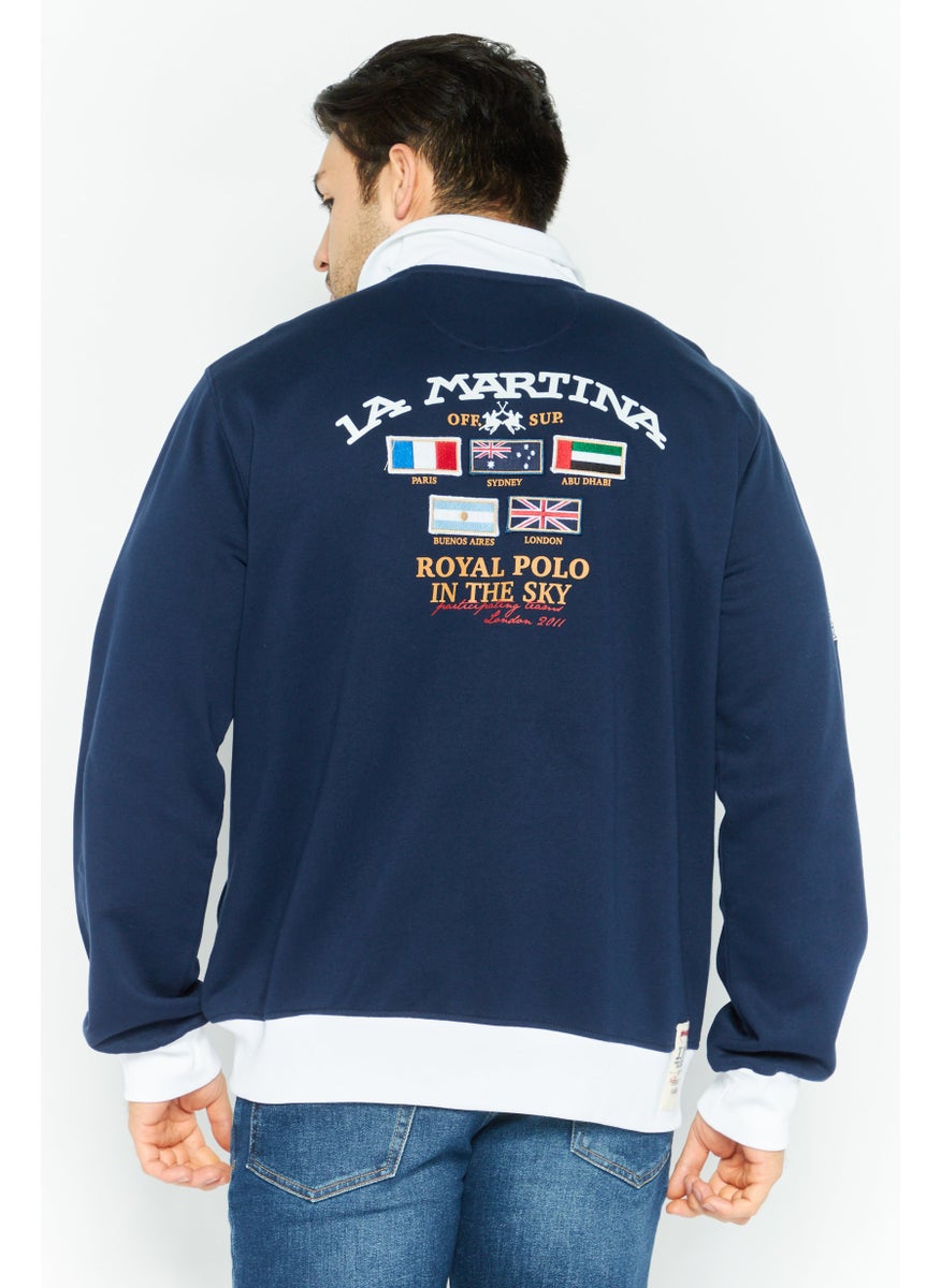 La Martina Men High Neck Long Sleeve Embroidered Logo Sweatshirt, Navy  - Image 2