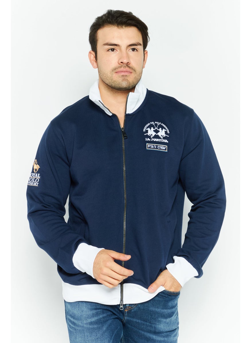 La Martina Men High Neck Long Sleeve Embroidered Logo Sweatshirt, Navy  - Image 1