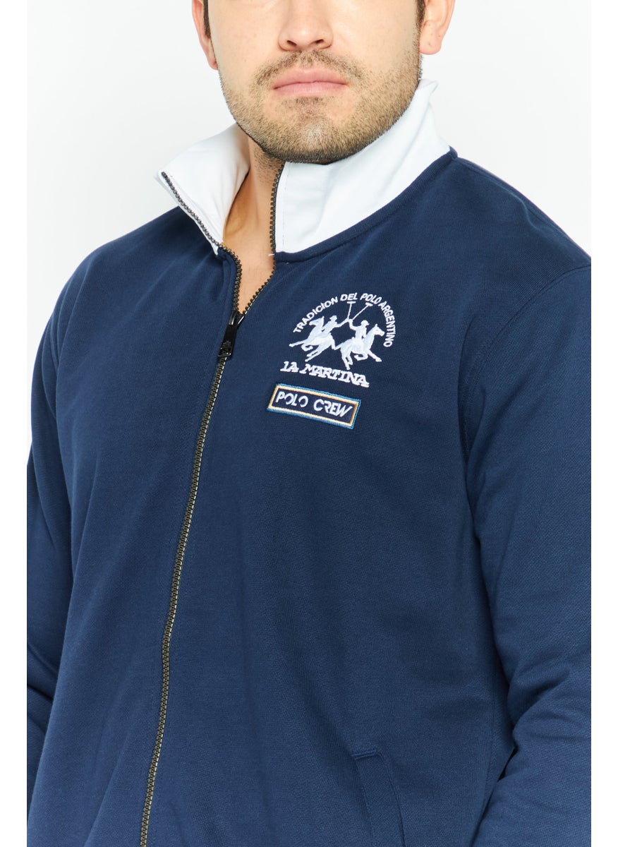 La Martina Men High Neck Long Sleeve Embroidered Logo Sweatshirt, Navy  - Image 4