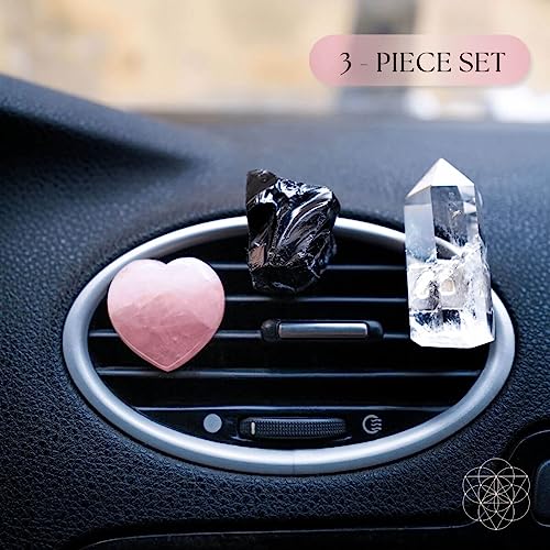 Conscious Items Spiritual Car Charm GPS Crystal Kit with Natural Rose Quartz, Black Obsidian & Clear Quartz, Protective Crystal Car Accessories Vent Clips for Driving Focus, Calm Energy & Road Safety - Image 2