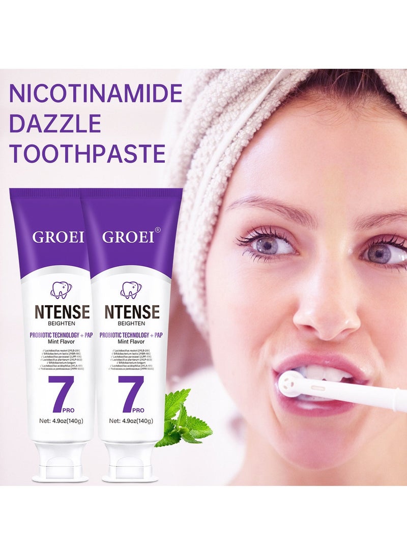 GROEI 7pro Intense Toothpaste, 7pro Intense Whitening Toothpaste With 7 Probiotics For Teeth, Natural Deep Cleaning Care toothpaste, Deep Enamel Repair & Long-Lasting Freshness (140g) - Image 2