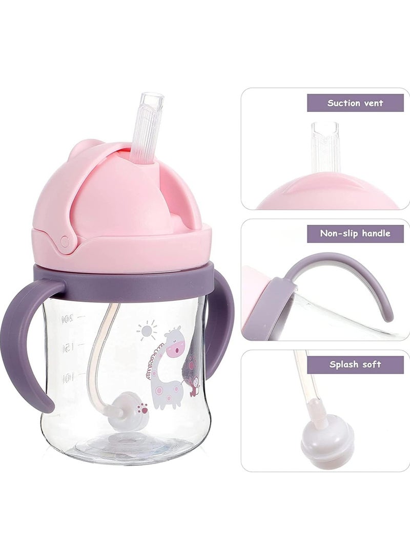 ORiTi Sippy Cups for Toddlers 250ML, 360° Water Leak Proof Weighted Straw Cup with Handle Water Bottle Soft Spout Learner Cup with Graduated Handle Water Bottle Drop-resistant Cup (Pink Random Pattern) - Image 3