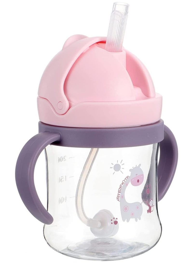 ORiTi Sippy Cups for Toddlers 250ML, 360° Water Leak Proof Weighted Straw Cup with Handle Water Bottle Soft Spout Learner Cup with Graduated Handle Water Bottle Drop-resistant Cup (Pink Random Pattern) - Image 1