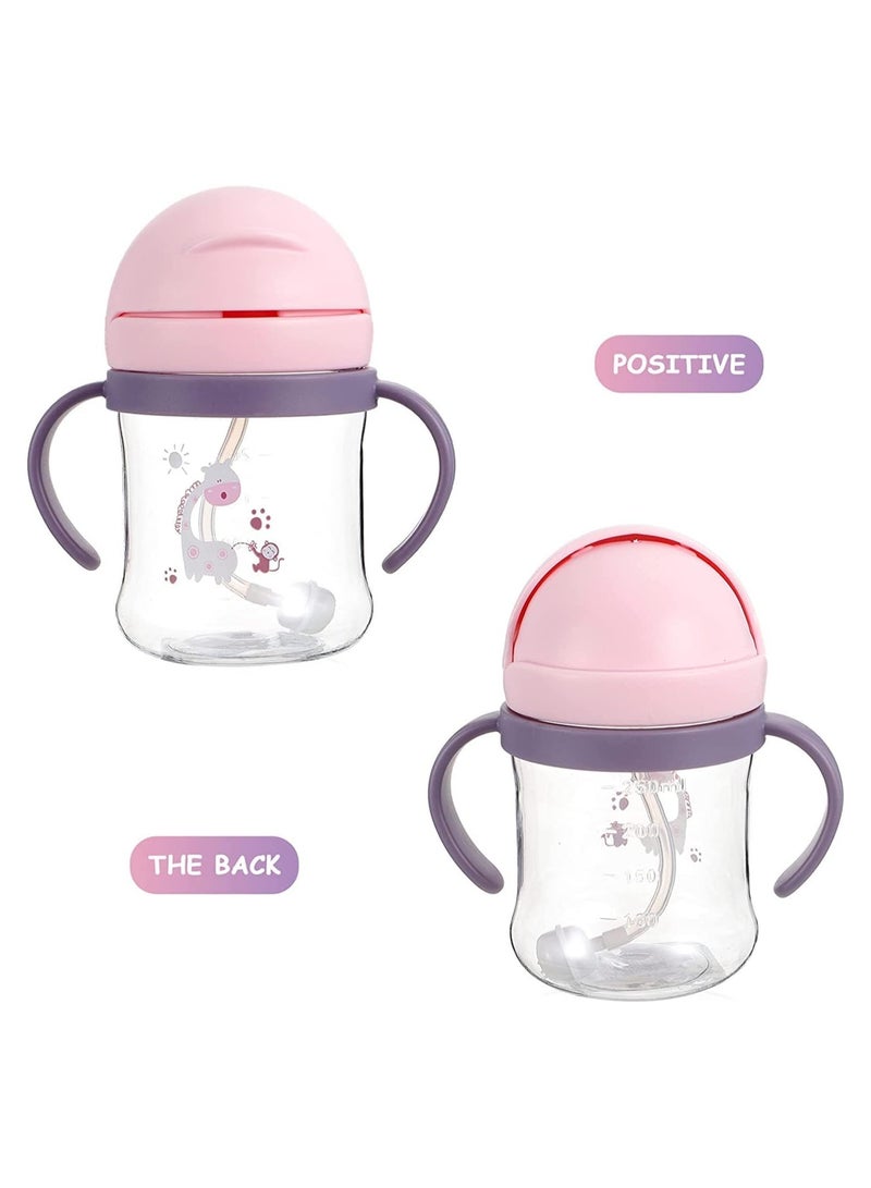 ORiTi Sippy Cups for Toddlers 250ML, 360° Water Leak Proof Weighted Straw Cup with Handle Water Bottle Soft Spout Learner Cup with Graduated Handle Water Bottle Drop-resistant Cup (Pink Random Pattern) - Image 2