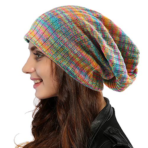 Ruphedy Women Slouchy Beanie Hat Knit Long Baggy Slouch Skull Cap for Winter (309w-Blue/Confetti) - Image 1