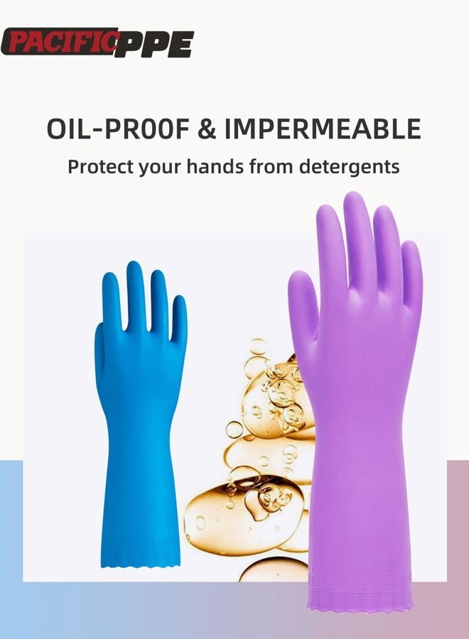 PACIFIC PPE 2 Pairs Dishwashing Cleaning Gloves with Latex free, Cotton lining, Household Cleaning Gloves for Washing Dishes Reusable (Purple+Blue, Small) - Image 5