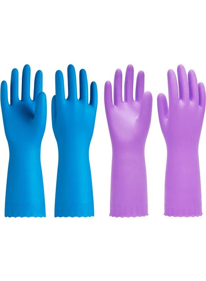 PACIFIC PPE 2 Pairs Dishwashing Cleaning Gloves with Latex free, Cotton lining, Household Cleaning Gloves for Washing Dishes Reusable (Purple+Blue, Small) - Image 1