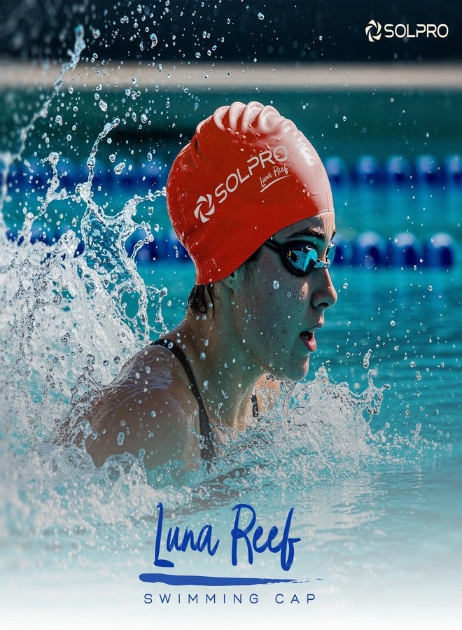 Solpro Luna Reef Unisex Swimming Cap|for Men,Women,Boys,Girls,Athletes,Swimmers|for Training,Competition in Swimming Pool,Water Sport,Beach,Water Park & Activties|One Size Fits All(Red) - Image 2