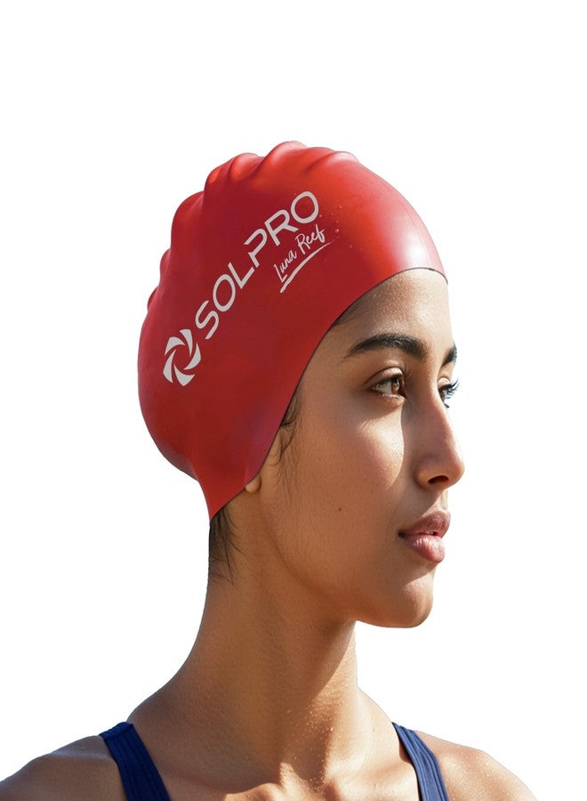 Solpro Luna Reef Unisex Swimming Cap|for Men,Women,Boys,Girls,Athletes,Swimmers|for Training,Competition in Swimming Pool,Water Sport,Beach,Water Park & Activties|One Size Fits All(Red) - Image 1
