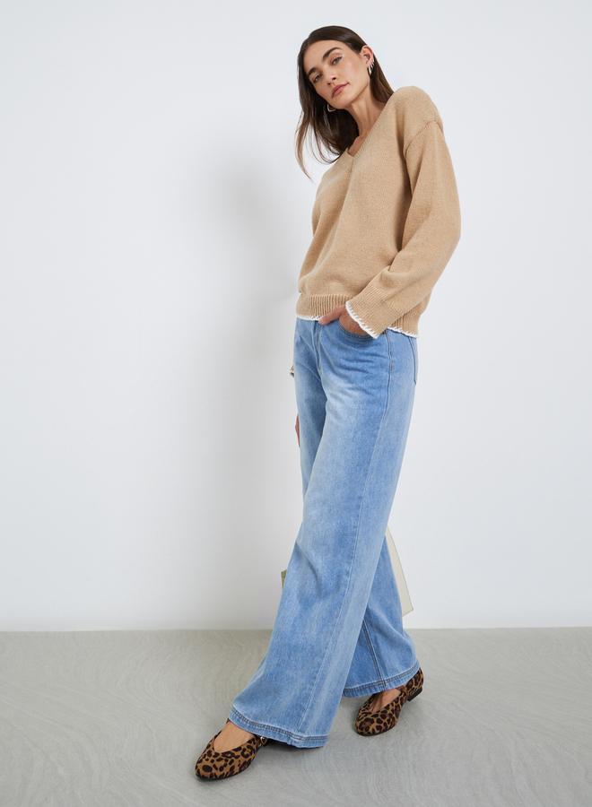 Styli Beige V-Neck Knitted Sweater - Image 2