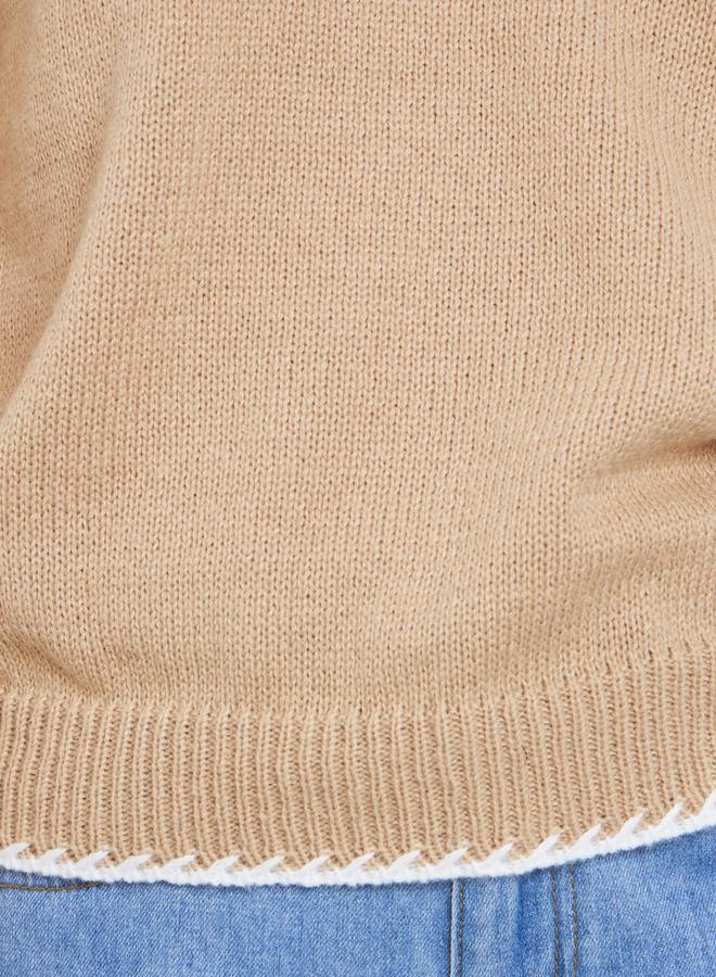 Styli Beige V-Neck Knitted Sweater - Image 4