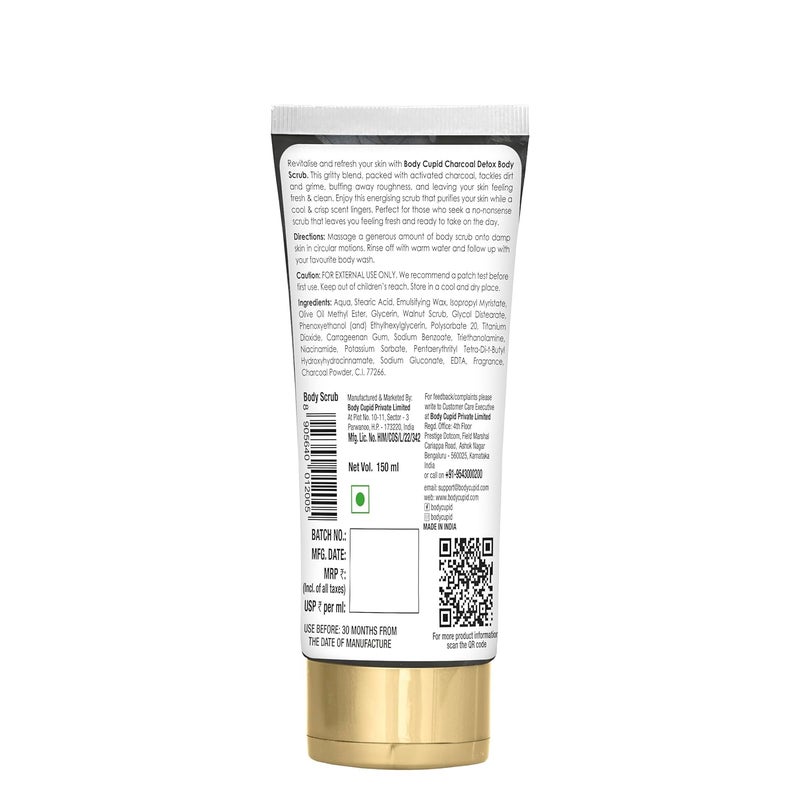 Body Cupid Charcoal Detox Body Scrub  Deep Cleansing  Exfoliating Scrub with Activated Charcoal  Removes Impurities  Smooths Skin  150ml - Image 2