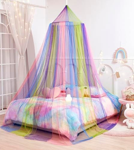 Nattey Rainbow Bed Canopy for Girls, X-Large Princess Bed Canopy Rainbow Bedroom Accessories Decor,Girls Mosquito Net Dome Canopy for Twin to King Size Bed - Image 5