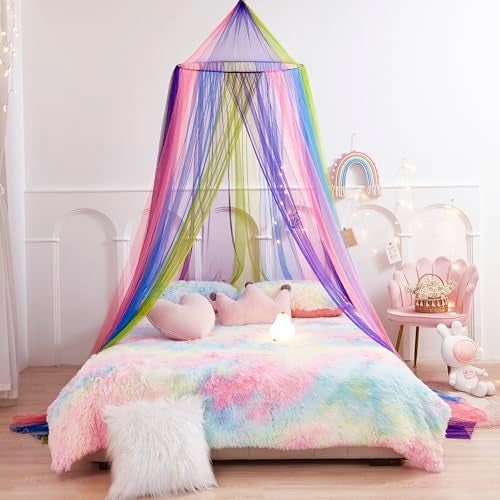 Nattey Rainbow Bed Canopy for Girls, X-Large Princess Bed Canopy Rainbow Bedroom Accessories Decor,Girls Mosquito Net Dome Canopy for Twin to King Size Bed - Image 2