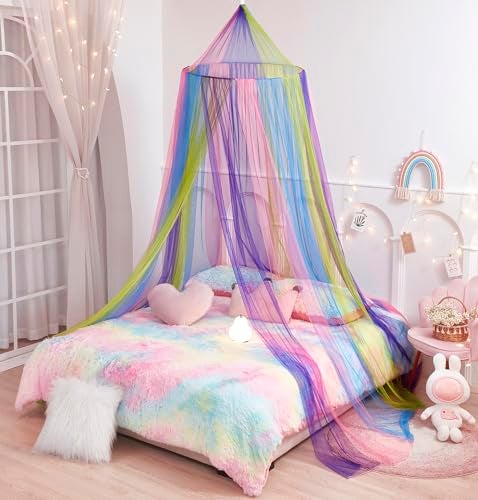 Nattey Rainbow Bed Canopy for Girls, X-Large Princess Bed Canopy Rainbow Bedroom Accessories Decor,Girls Mosquito Net Dome Canopy for Twin to King Size Bed - Image 3