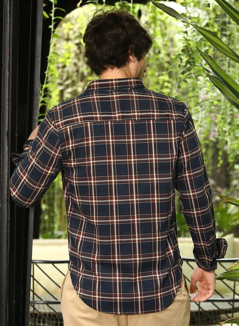 CAHOOT  Men's Navy Blue Button-Down Tartan-Plaid Shirt for Men | Best Price UAE