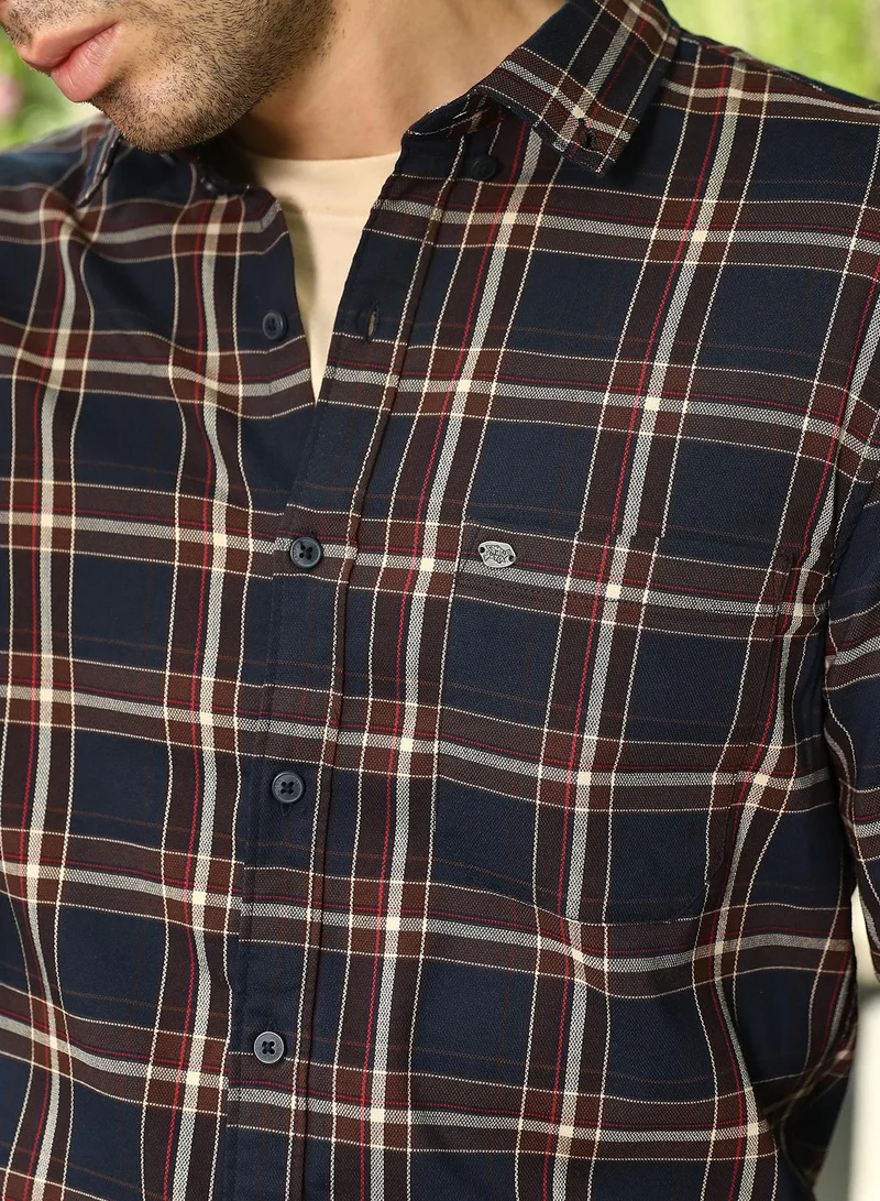 CAHOOT  Men's Navy Blue Button-Down Tartan-Plaid Shirt for Men | Best Price UAE