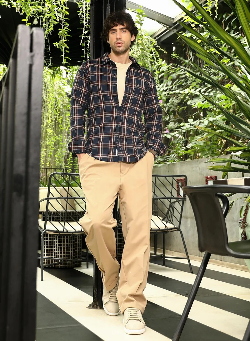 CAHOOT  Men's Navy Blue Button-Down Tartan-Plaid Shirt for Men | Best Price UAE