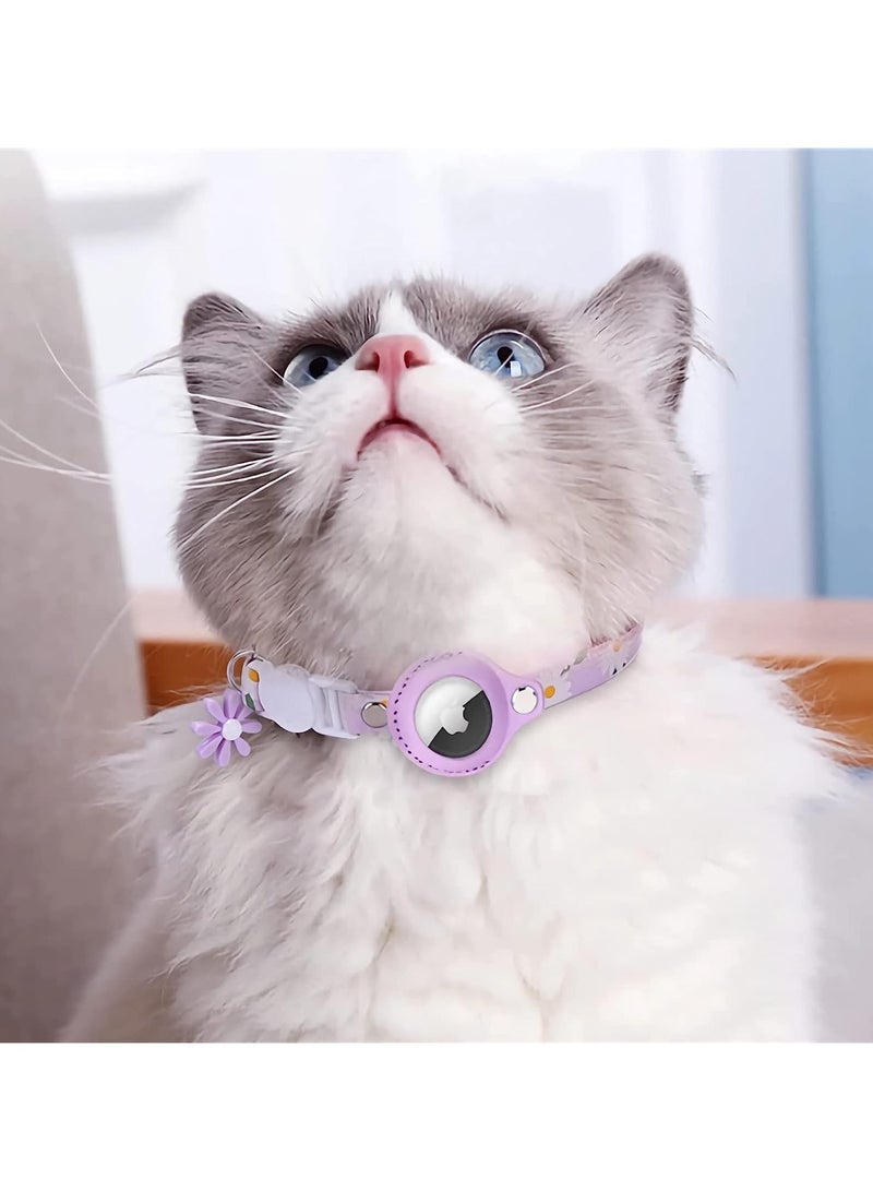 عام Cat Airtag Collar with Airtag Holder and Floral Print, Secure Elasticated Cat Collar Adjustable Nylon Breakaway Cat Collar AirTag Collar Dog and Cat GPS Tracker - Image 2