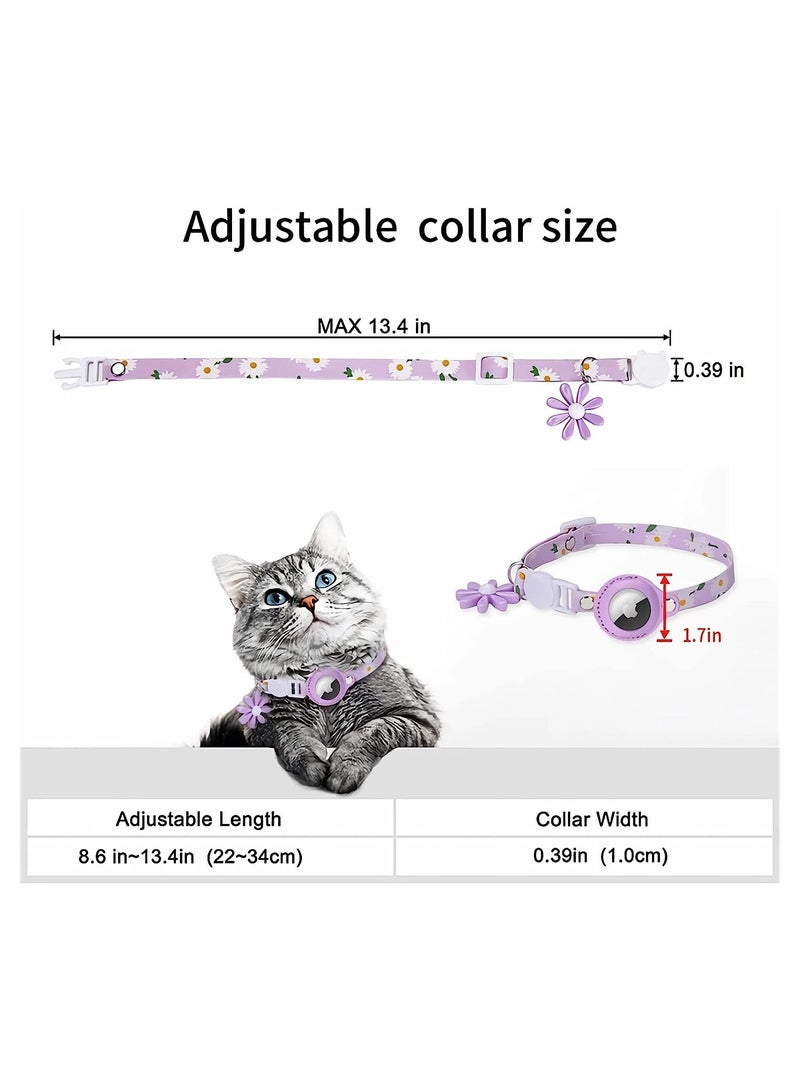 عام Cat Airtag Collar with Airtag Holder and Floral Print, Secure Elasticated Cat Collar Adjustable Nylon Breakaway Cat Collar AirTag Collar Dog and Cat GPS Tracker - Image 4