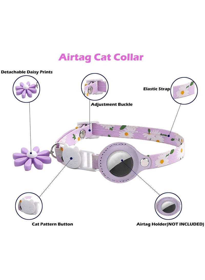 عام Cat Airtag Collar with Airtag Holder and Floral Print, Secure Elasticated Cat Collar Adjustable Nylon Breakaway Cat Collar AirTag Collar Dog and Cat GPS Tracker - Image 3