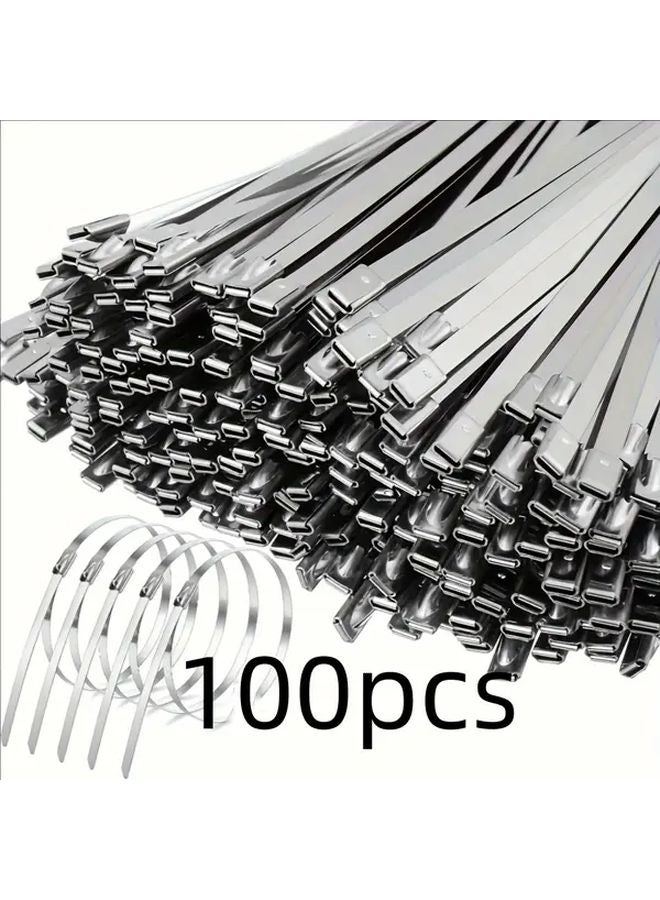 100Pcs Self Locking Metal Cable Ties Heavy Duty Silvery For Outdoor Fences Car Exhaust - Image 1
