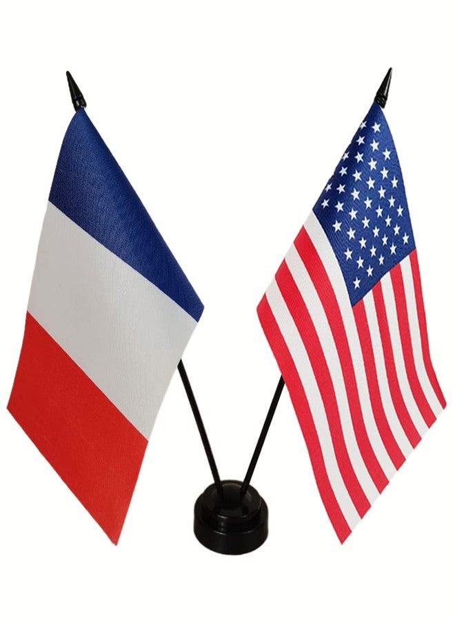 Zigvert USA American & France Desk Flag, American & French Table Flagx, Flags For Room, 8 x 5 Inches USA & France Deluxe Desk Flag Set - Image 1