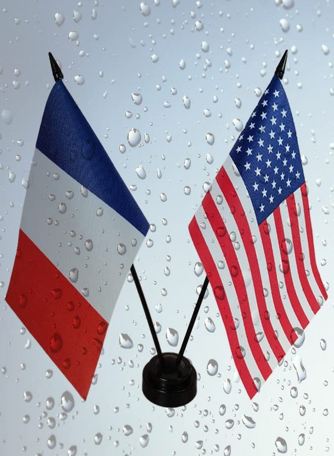 Zigvert USA American & France Desk Flag, American & French Table Flagx, Flags For Room, 8 x 5 Inches USA & France Deluxe Desk Flag Set - Image 2