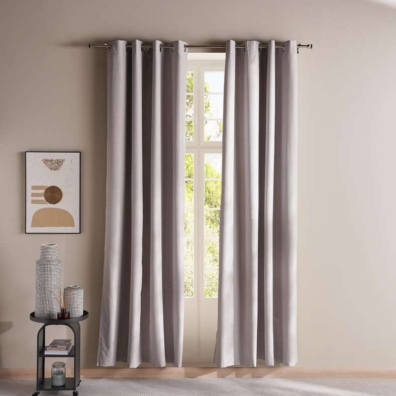 Pan Home Ellington Textured Grid Blackout 2 Piece Curtain Set 135X240cm - Beige