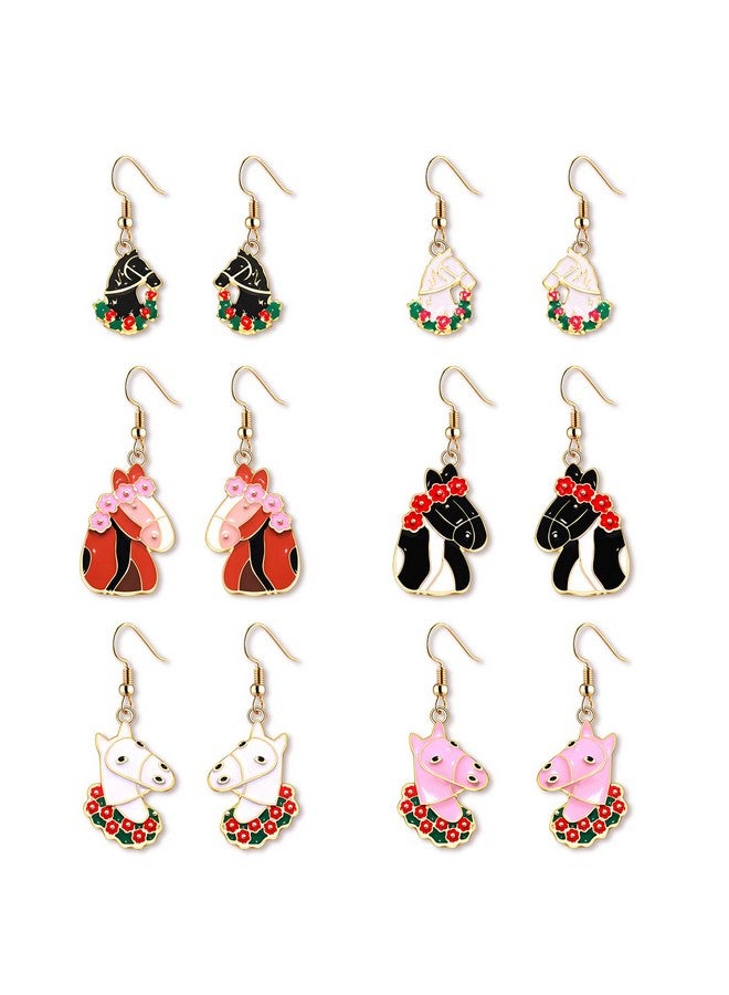 سيالكسهيني 6/9 أزواج من أقراط كنتاكي ديربي للنساء أقراط حدوة حصان ديربي بدلة ركوب الخيل أقراط متدلية على شكل حصان وردي إكسسوارات كنتاكي ديربي ملابس مجوهرات هدايا لمحبي ديربي (6 أزواج أ) - Image 1