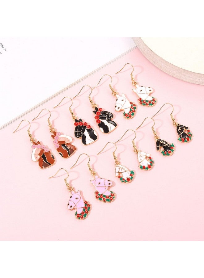 سيالكسهيني 6/9 أزواج من أقراط كنتاكي ديربي للنساء أقراط حدوة حصان ديربي بدلة ركوب الخيل أقراط متدلية على شكل حصان وردي إكسسوارات كنتاكي ديربي ملابس مجوهرات هدايا لمحبي ديربي (6 أزواج أ) - Image 2