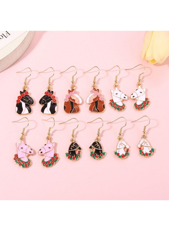 سيالكسهيني 6/9 أزواج من أقراط كنتاكي ديربي للنساء أقراط حدوة حصان ديربي بدلة ركوب الخيل أقراط متدلية على شكل حصان وردي إكسسوارات كنتاكي ديربي ملابس مجوهرات هدايا لمحبي ديربي (6 أزواج أ) - Image 3