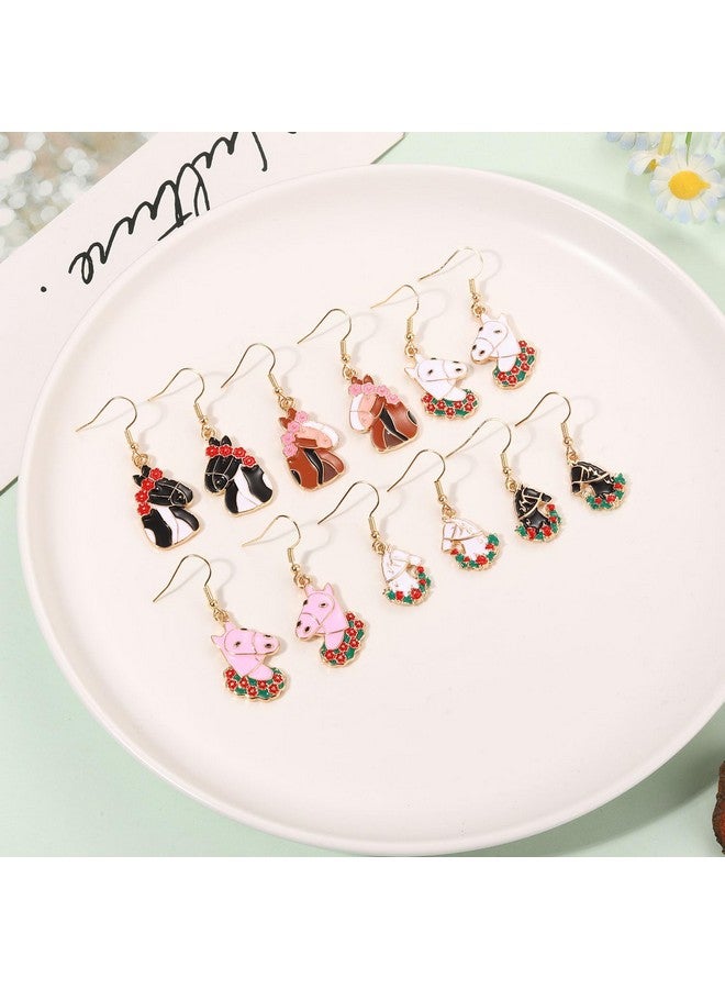 سيالكسهيني 6/9 أزواج من أقراط كنتاكي ديربي للنساء أقراط حدوة حصان ديربي بدلة ركوب الخيل أقراط متدلية على شكل حصان وردي إكسسوارات كنتاكي ديربي ملابس مجوهرات هدايا لمحبي ديربي (6 أزواج أ) - Image 4