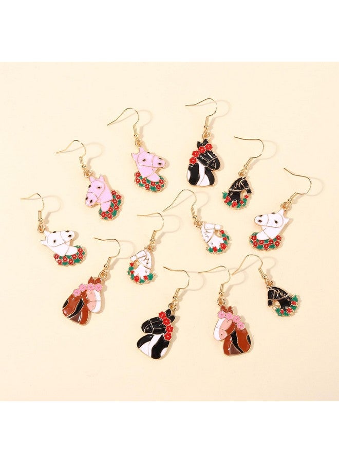 سيالكسهيني 6/9 أزواج من أقراط كنتاكي ديربي للنساء أقراط حدوة حصان ديربي بدلة ركوب الخيل أقراط متدلية على شكل حصان وردي إكسسوارات كنتاكي ديربي ملابس مجوهرات هدايا لمحبي ديربي (6 أزواج أ) - Image 5