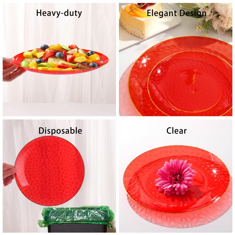 BONSINY 150 Pcs Red Plastic Dinnerware Set for 25 Guests - Red Disposable Plates for Party Birthday Easter Party - Image 3