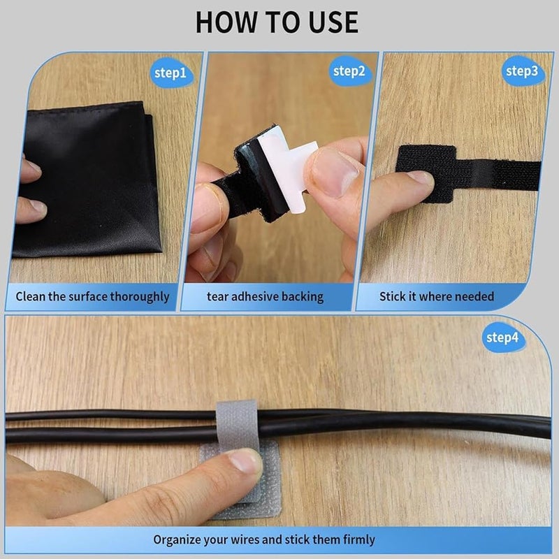 أربطة الكابلات القابلة لإعادة الاستخدام بحلقة خطاف، أحزمة قابلة للتعديل، منظِّم، أسود، عبوة من 10 قطع - Image 4