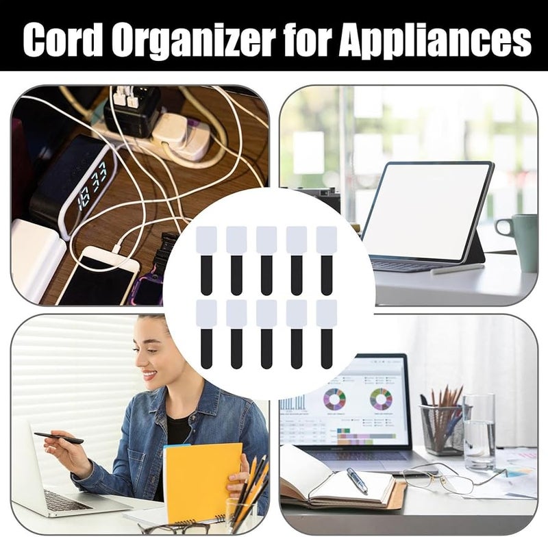 أربطة الكابلات القابلة لإعادة الاستخدام بحلقة خطاف، أحزمة قابلة للتعديل، منظِّم، أسود، عبوة من 10 قطع - Image 5