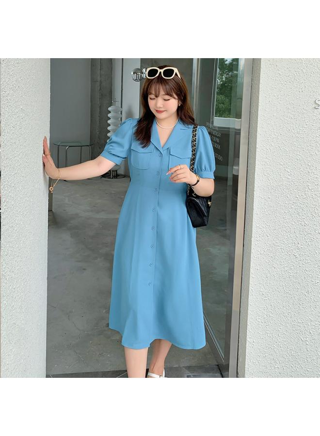 K236 Plus Size Women's Coat Feel Dress Retro Women's Slightly Fat Girl Puff Sleeve Skirt