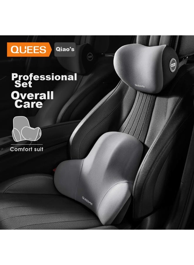 Qiaoshi Car Headrest And Lumbar Support Set, Neck Pillow For Maybach, Lumbar Cushion, Seat Pillow For Audi, Gray Car Accessory Set - Image 1