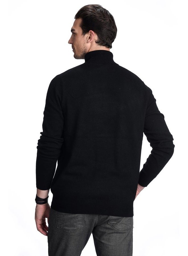 State Cashmere Men's Essential Turtleneck Sweater 100% Pure Cashmere Classic Long Sleeve Pullover (Black, X-Large) - Image 4