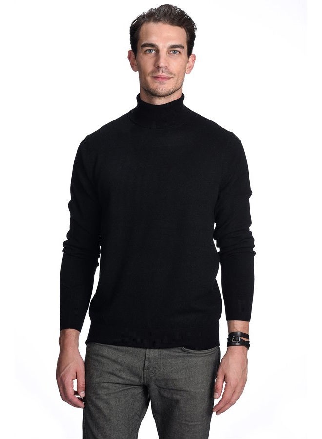 State Cashmere Men's Essential Turtleneck Sweater 100% Pure Cashmere Classic Long Sleeve Pullover (Black, X-Large) - Image 1