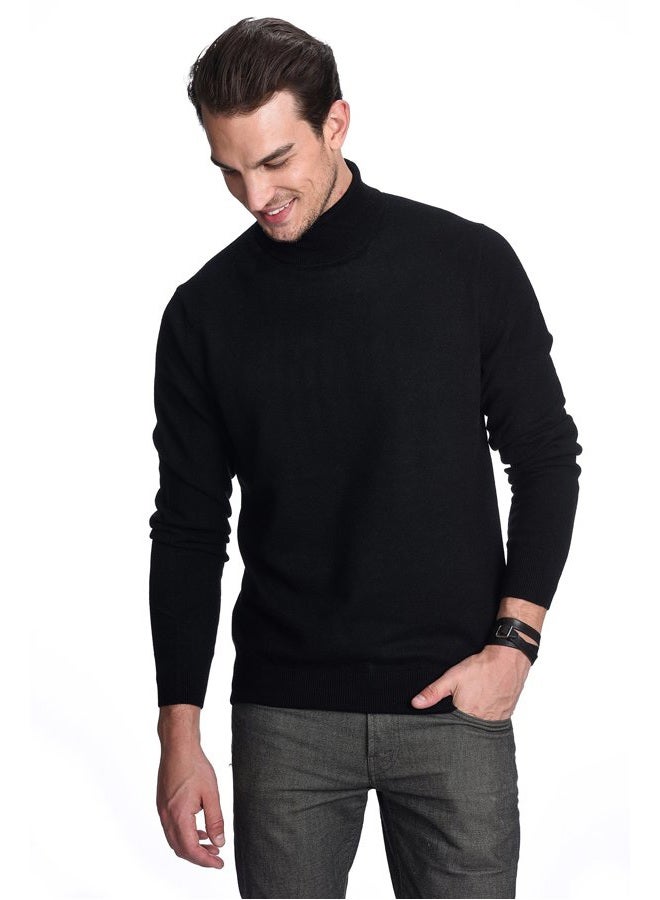 State Cashmere Men's Essential Turtleneck Sweater 100% Pure Cashmere Classic Long Sleeve Pullover (Black, X-Large) - Image 5