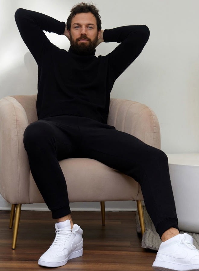 State Cashmere Men's Essential Turtleneck Sweater 100% Pure Cashmere Classic Long Sleeve Pullover (Black, X-Large) - Image 3