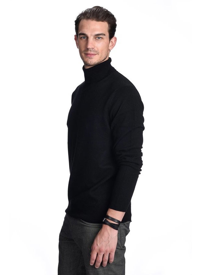 State Cashmere Men's Essential Turtleneck Sweater 100% Pure Cashmere Classic Long Sleeve Pullover (Black, X-Large) - Image 2