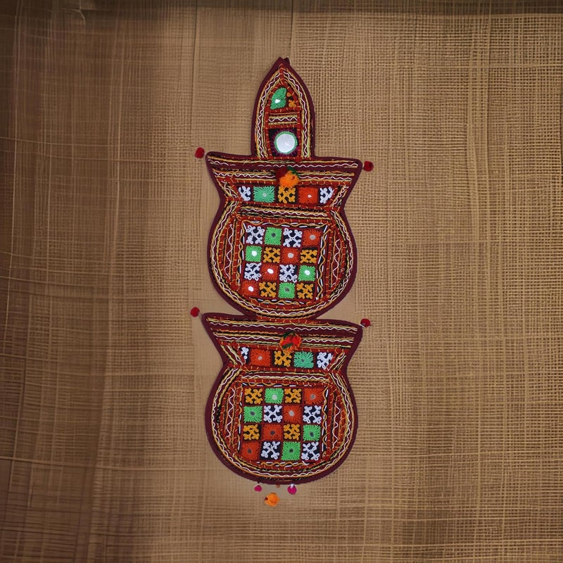 Garvi Gurjari Multicolour Hand Embroidered Letter Holder Magazine Holder Wall Hanging Letter HolderOrganizer With 2 Pockets 3 - Image 3