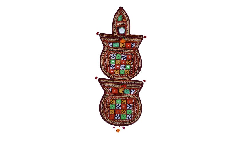 Garvi Gurjari Multicolour Hand Embroidered Letter Holder Magazine Holder Wall Hanging Letter HolderOrganizer With 2 Pockets 3 - Image 1